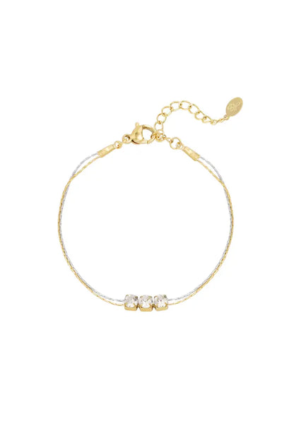 Armband goud/zilver met steen - wit